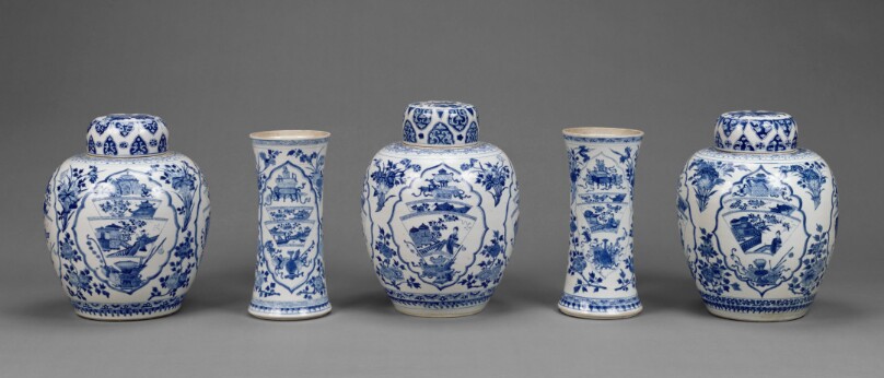 Garniture of Three Lidded Vases and Two Open Vases