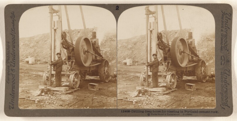 Driling deep holes for blasting in Portland cement rock.