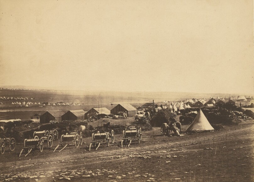 Artillery Wagons, Balaklava in the distance.