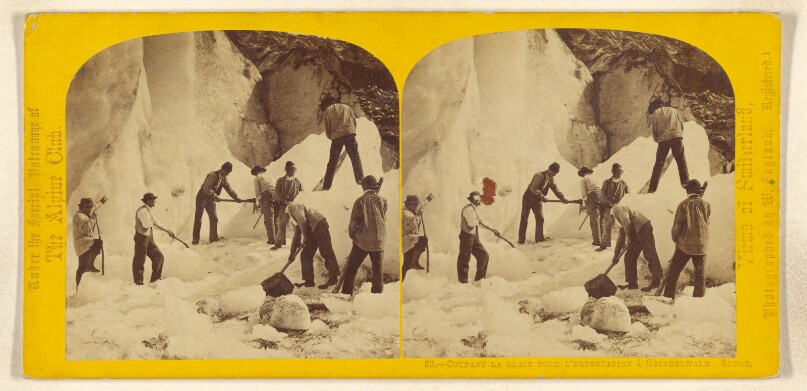 Coupant la Glace pour l'Exporatation à Grindelwald. Sussie.
