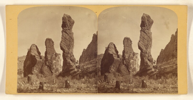 Glen Eyrie. Major Domo (One Hundred and twenty-seven feet high) and the Two Sisters. Five Miles from Colorado Springs.