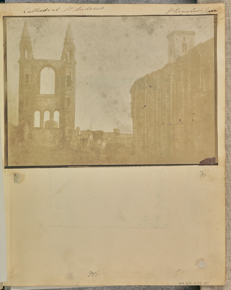 The East Gable and South Aisle of St. Andrews Cathedral with St. Regulus Tower, from the Northwest.
