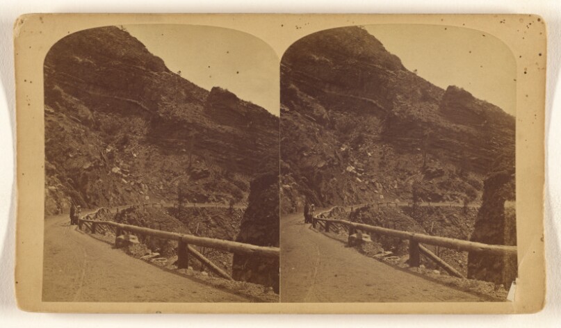 The Ute Pass, or the Canon of the Fountain. Located one mile west of Manitou. Looking Down the road.