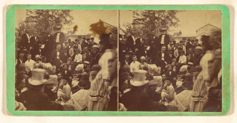 [Large group of people posed in yard, Hoosac Valley, North Adams, Mass.]
