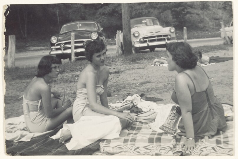 [Three women picnicking at Baldwin Lake]