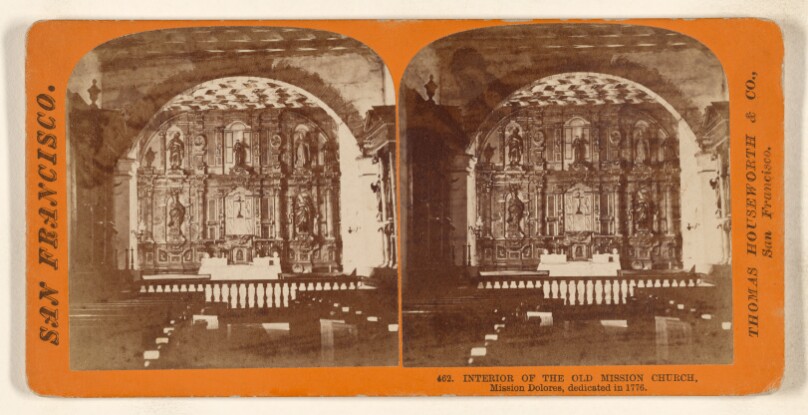 Interior of the Old Mission Church, Mission Dolores, dedicated in 1776.