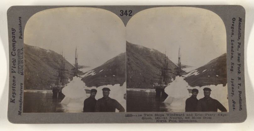 The Twin Ships Windward and Eric - Peary Expedition, 1901 - at Nuerke, 800 Miles from North Pole, Greenland.