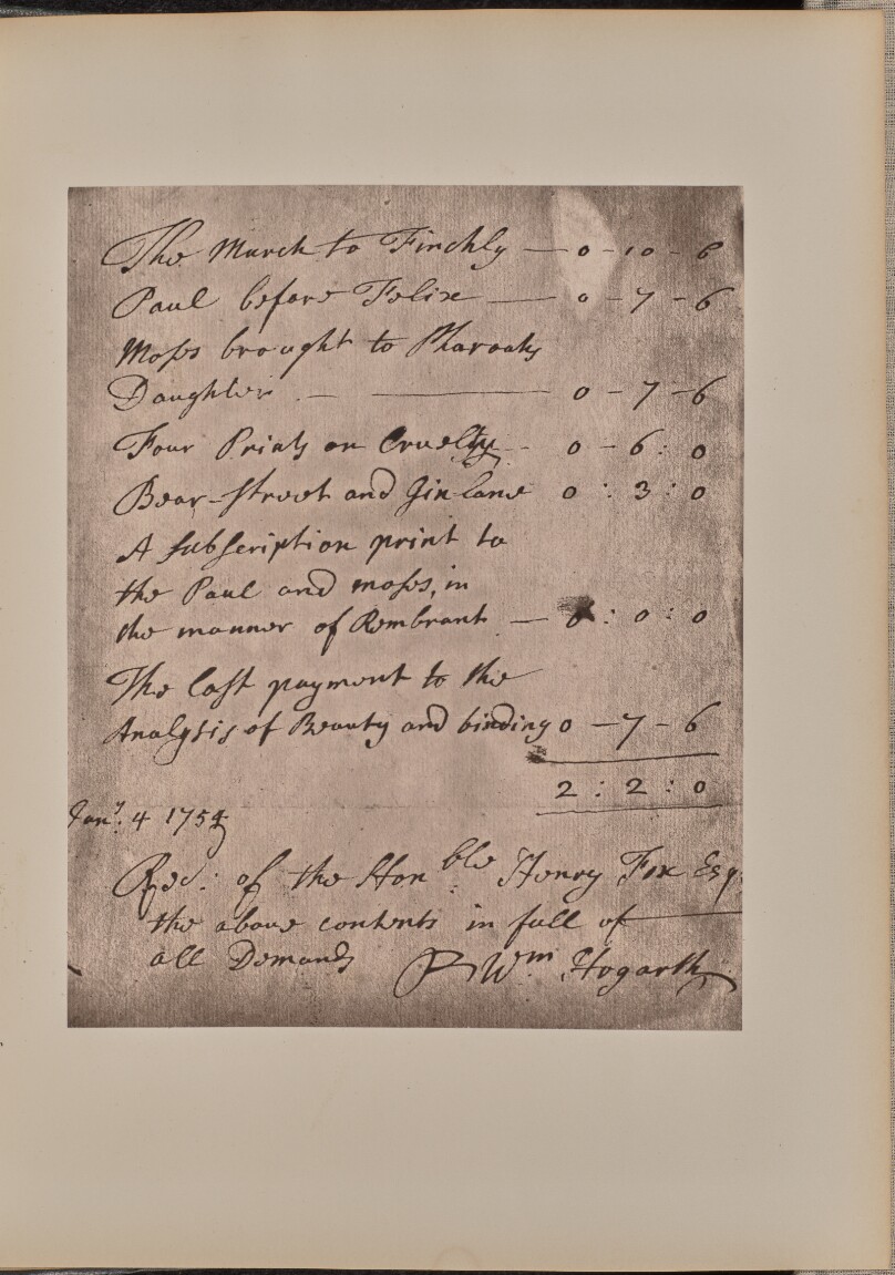 Facsimile of William Hogarth's Autograph