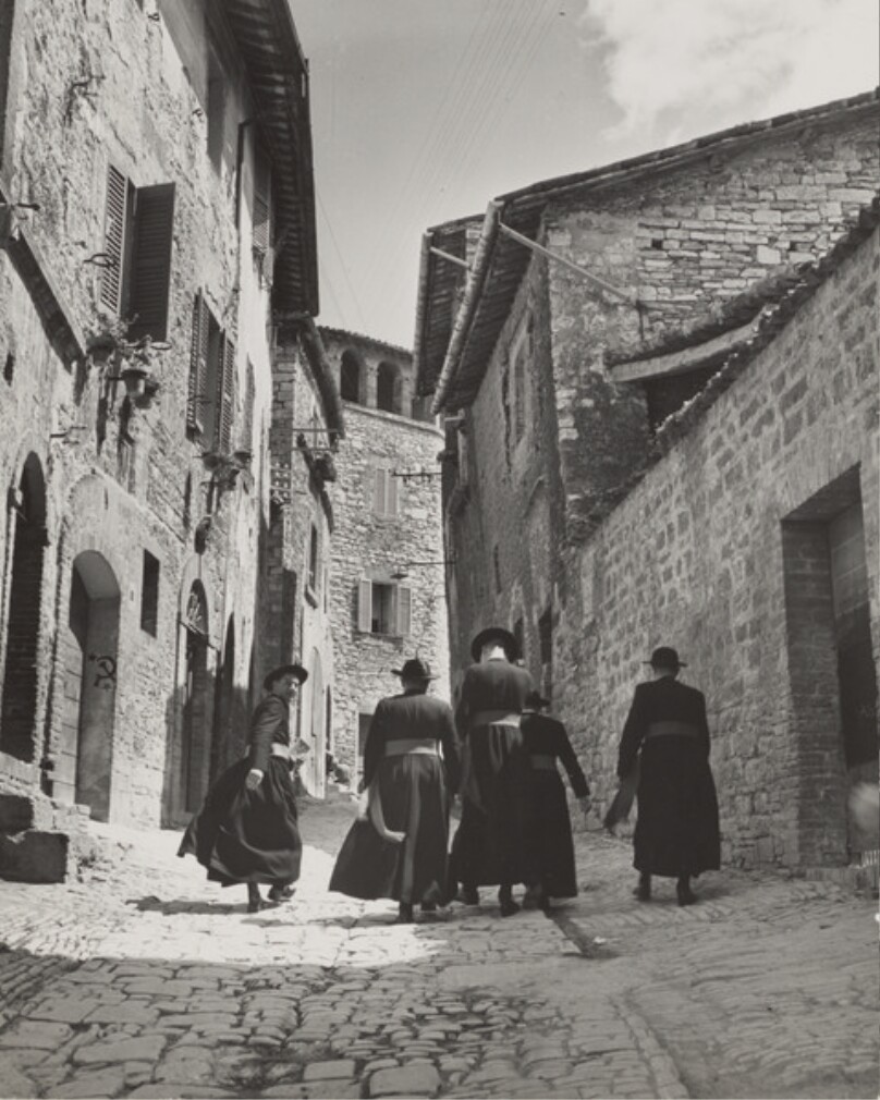 Monks Walking Up the Via Porta Perlicinin Assisi. Italy, 1947