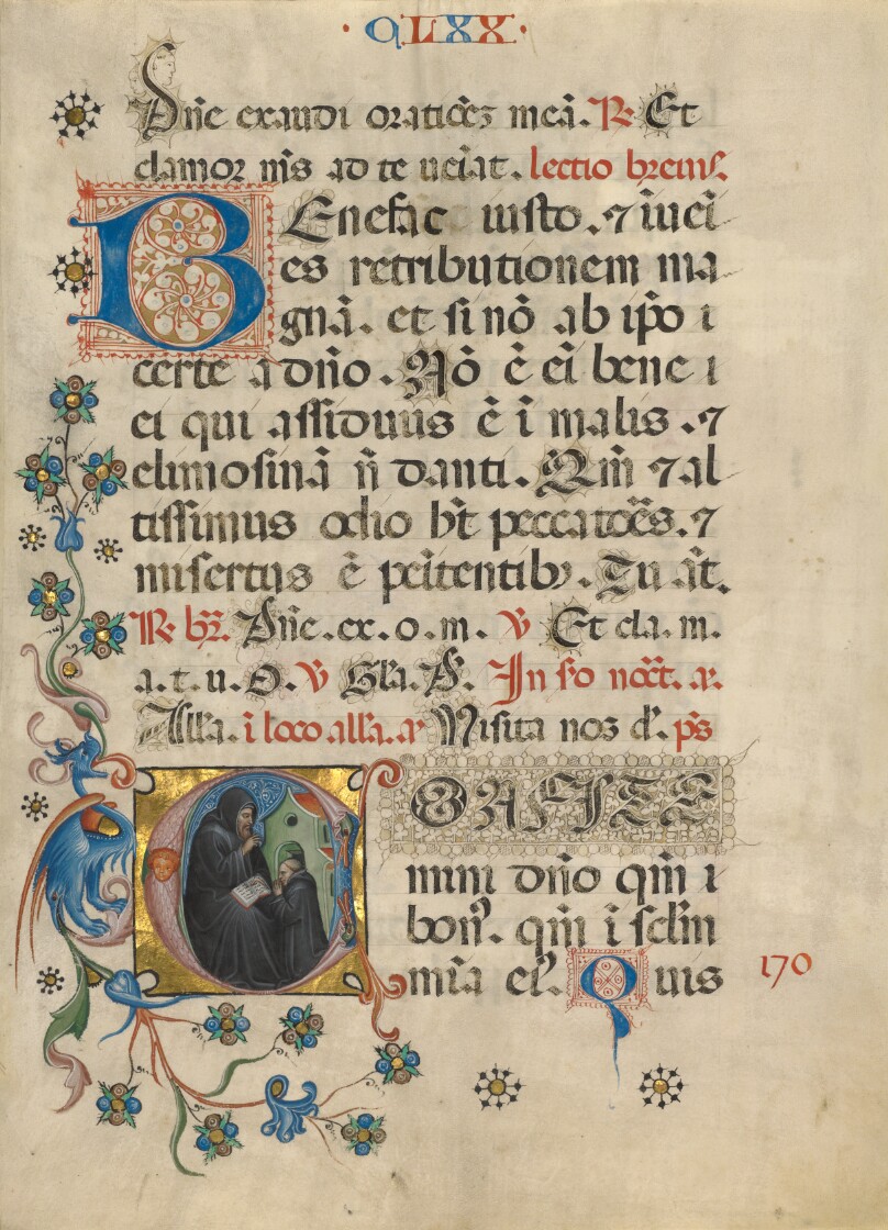 Initial C: Saint Benedict Blessing Maurus
