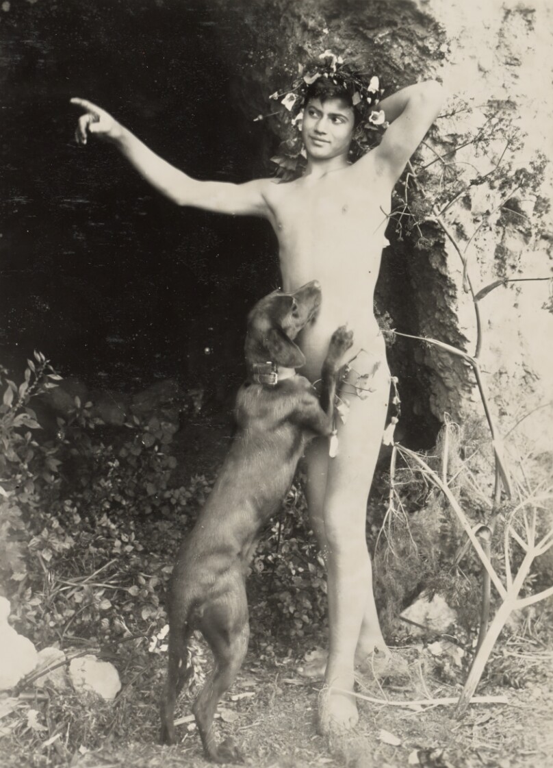 [Nude youth with dog]