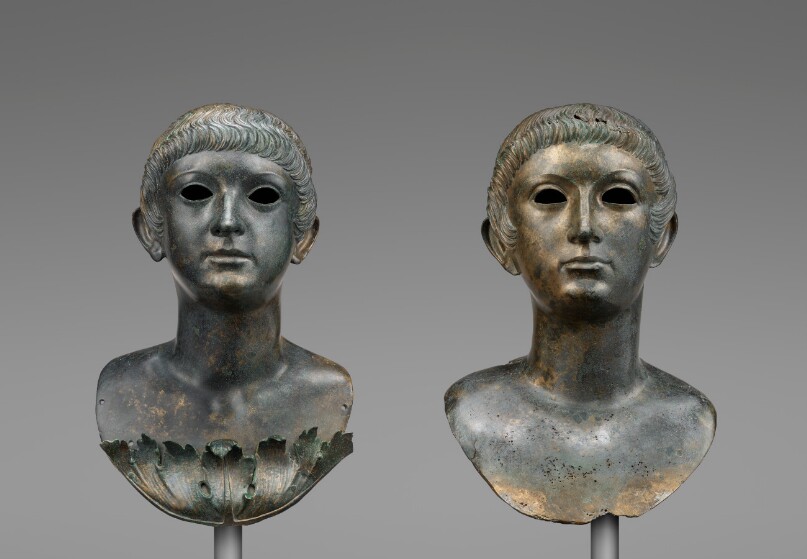 Pair of Portrait Busts of Youths and an Unrelated Pair of Marble Eyes