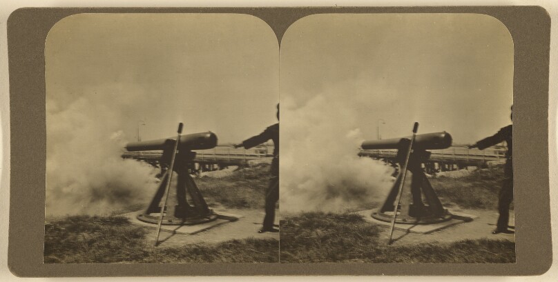 [Cannon being fired]