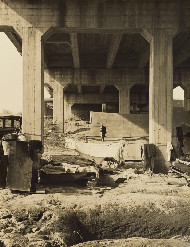 Living Under Overpass, near Visalia, Tulare County, California
