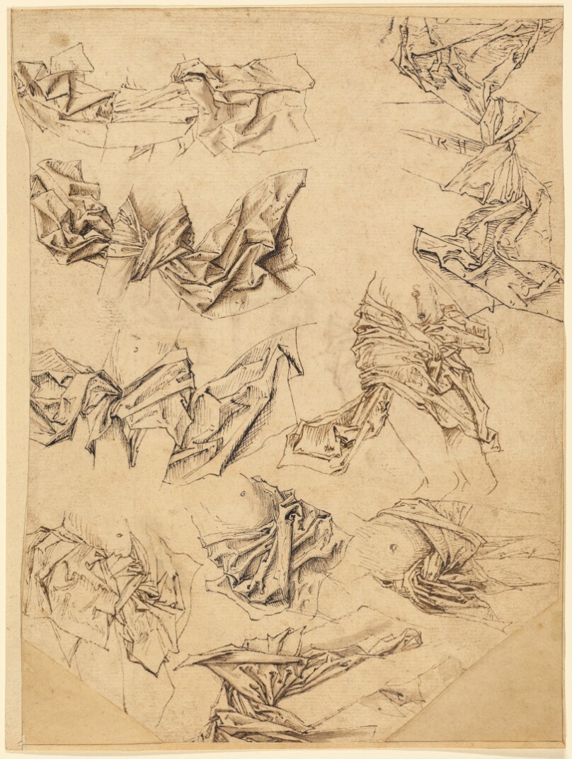 Studies of Christ's Loincloth (recto); Studies of Bookbindings and of Christ's Loincloth (verso)