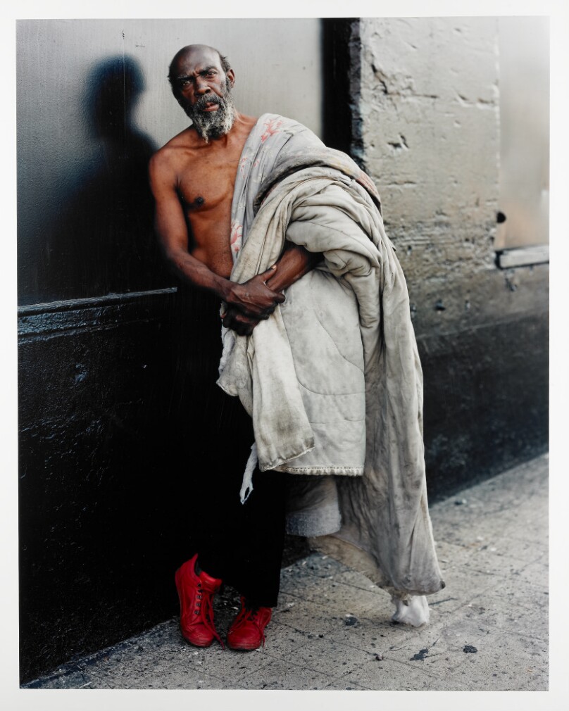 A Homeless man with his bedding, New York City, July 1995