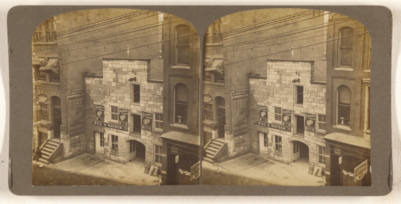 [High angle view of Hill & Watson feed store]