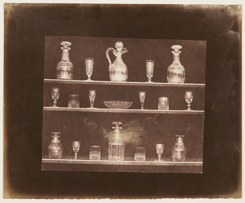[Articles of Glass on Three Shelves]