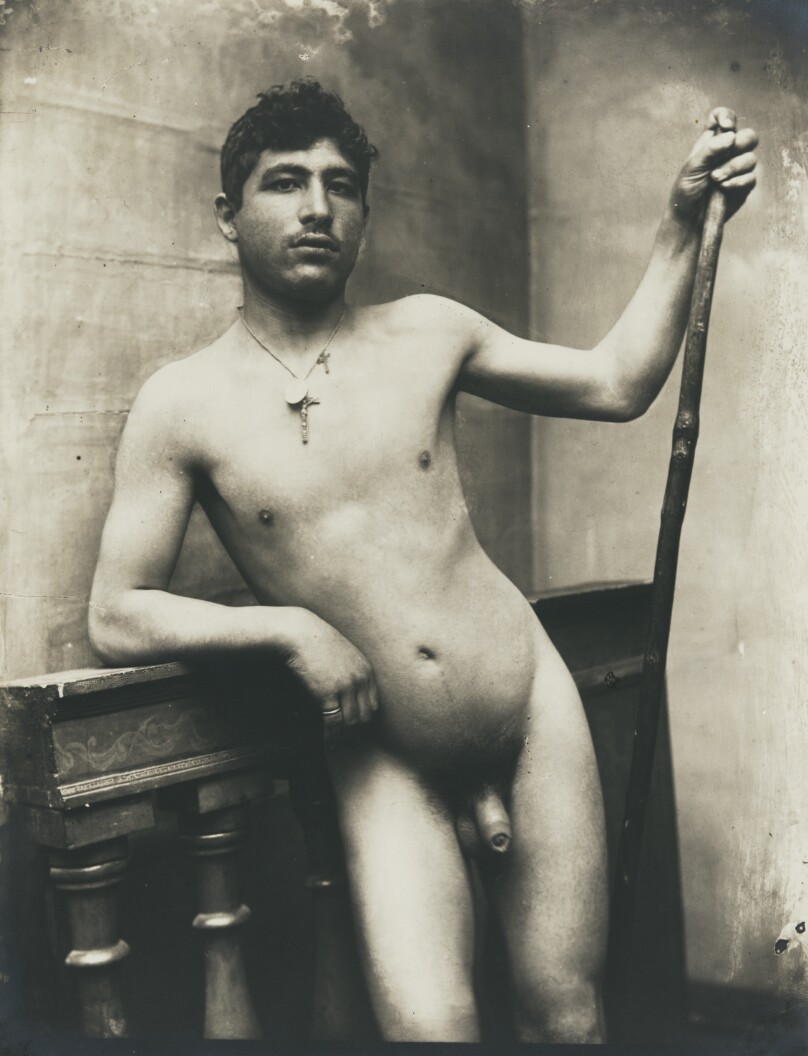 [Nude Male with Staff and Crucifix Necklace]