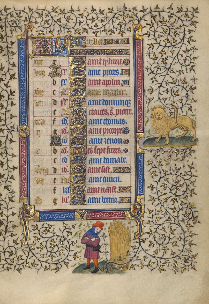Calendar Page for July; Harvesting Wheat; Leo