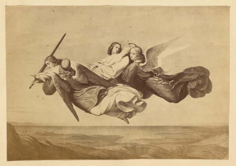 [Four angels carrying supine woman]
