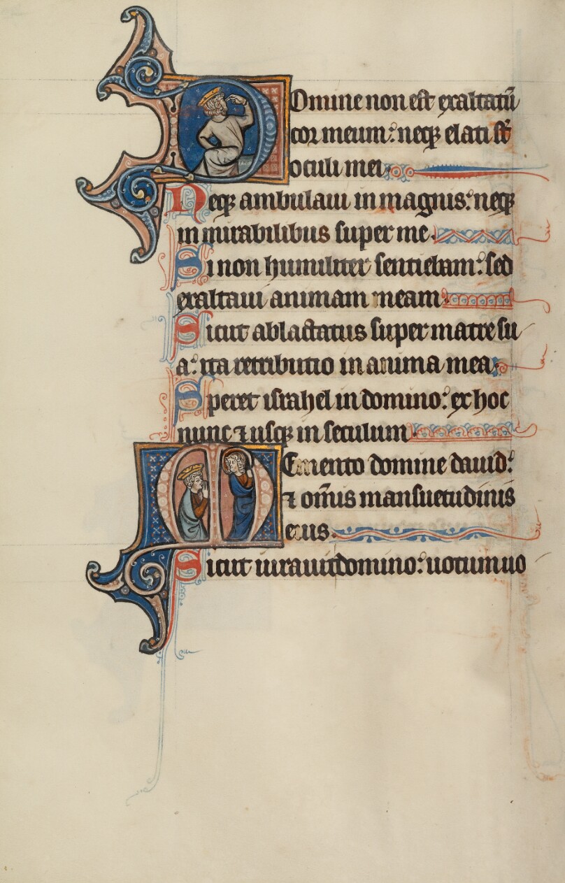 Initial D: A Seated King Pointing to His Eyes; Initial M: David Kneeling Before Christ
