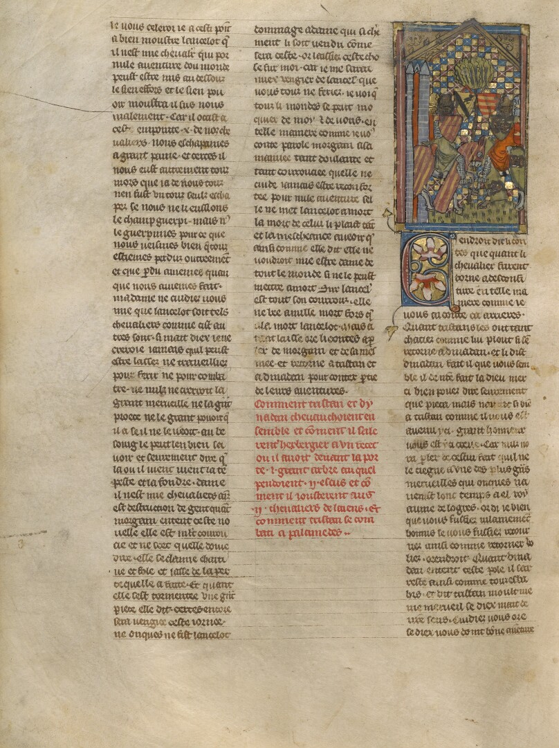 Sword Fight between Tristan and Palamedes by the Tree with Two Shields