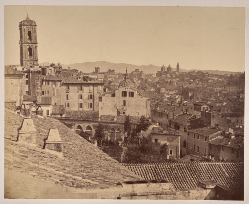 [View of Rome with clock tower]