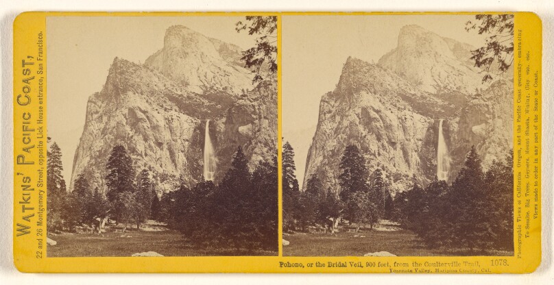 Pohono, or the Bridal Veil, 900 feet, from the Coulterville Trail, Yosemite Valley, Mariposa Country, Cal.