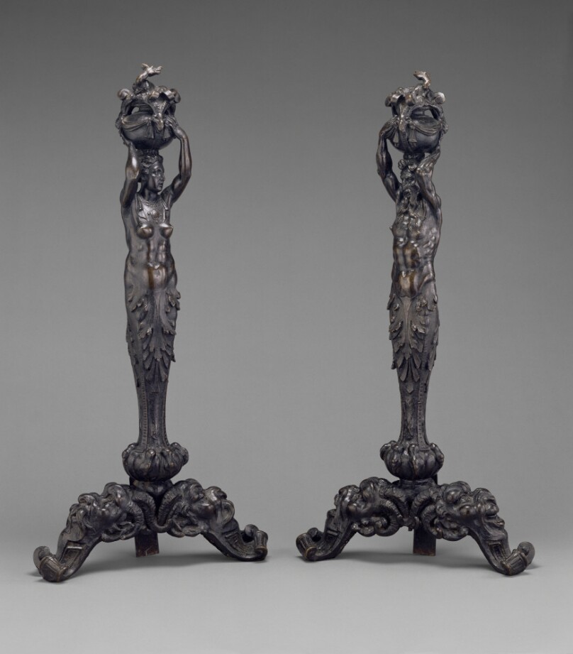 Pair of Andirons in the Form of a Female and a Male Herm