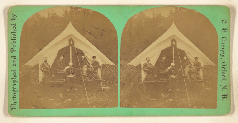 [Group of five men seated in front of a tent, possibly soldiers, perhaps at Orford, N.H.]