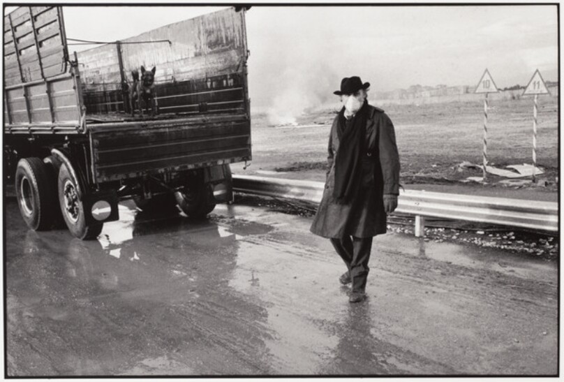 Fellini with Mask Next to Truck Horizontal, Amarcord
