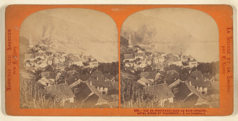 Vue de Montreux; Dans La Baie: Chillon, Hotel Byron et Villeneuve. (Lac de Geneve.)