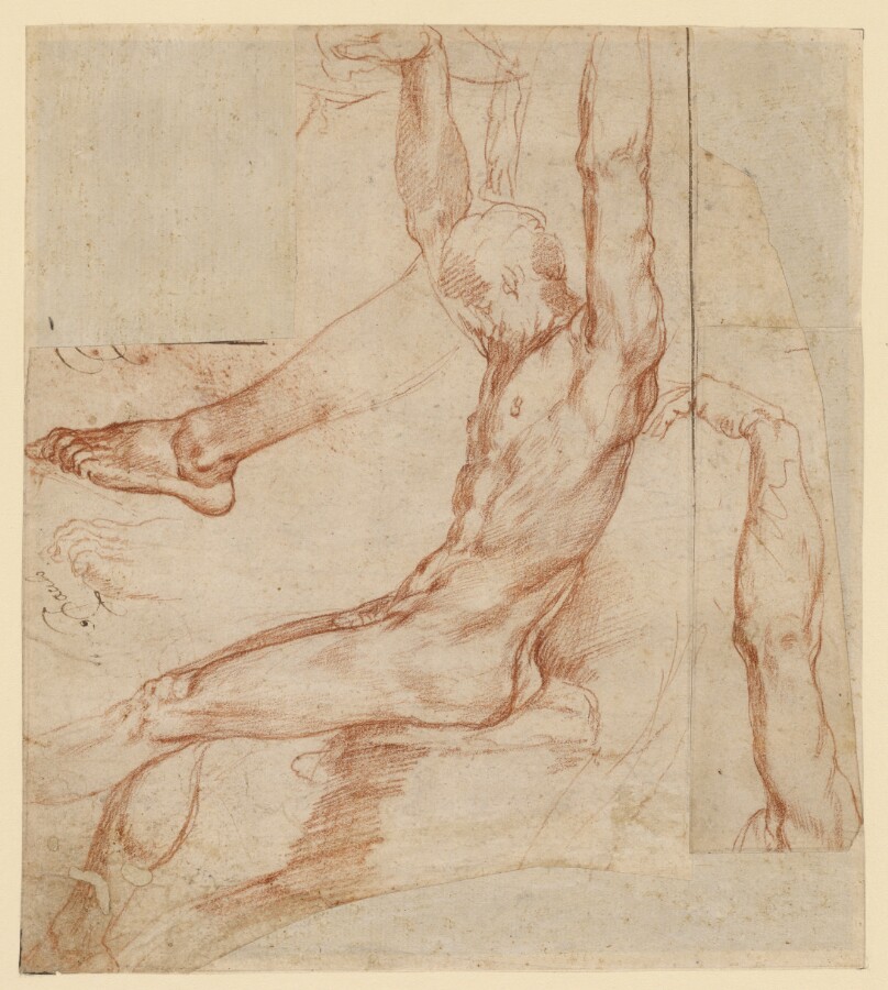 Study of a Man with Various Sketches (recto); Study of a Man's Draped Leg (verso)