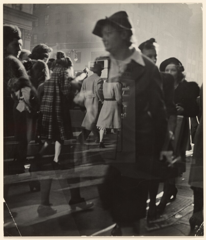 [Reflections of Pedestrians, Fifth Avenue, New York].
