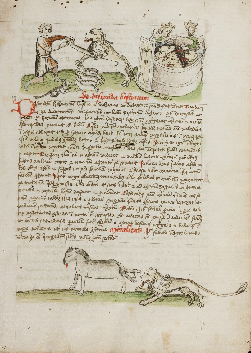 A Shepherd Protecting his Flock from a Lion and a Shepherd and Lions in a Round Enclosure outside of which a Crowned Couple Stand; A Lion Chasing a Horse