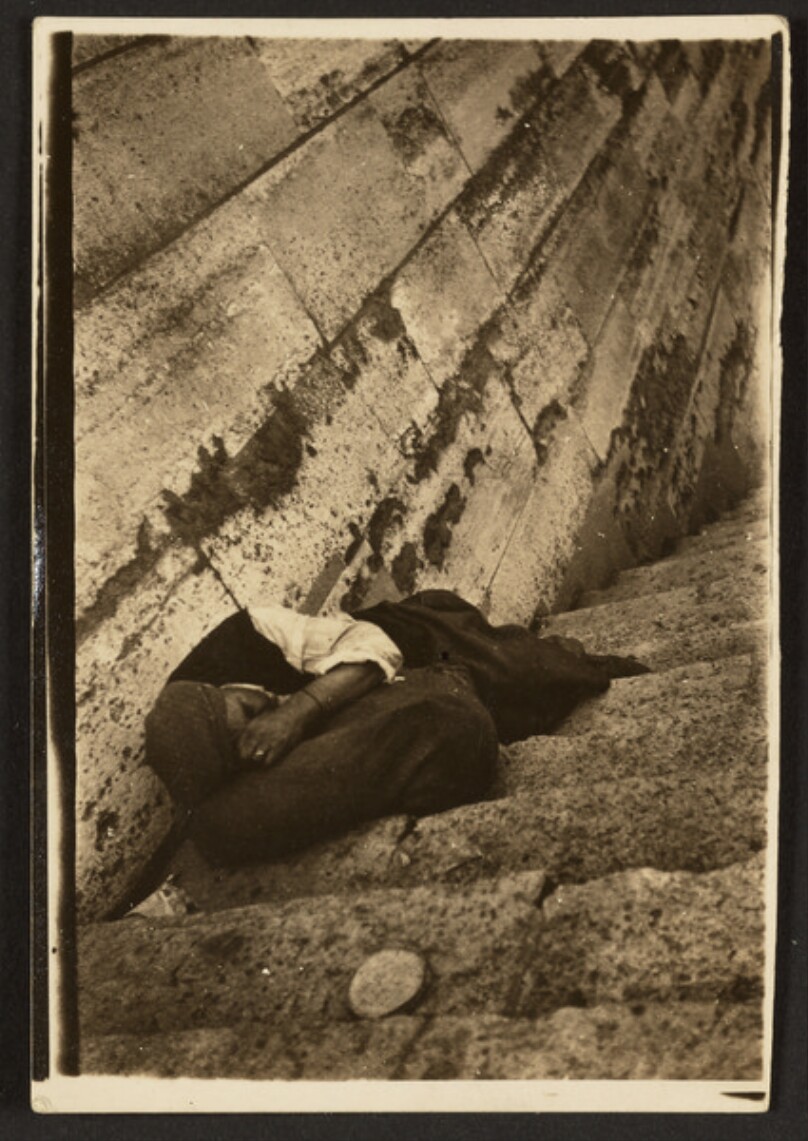 [Sleeper on steps on Bank of Seine]