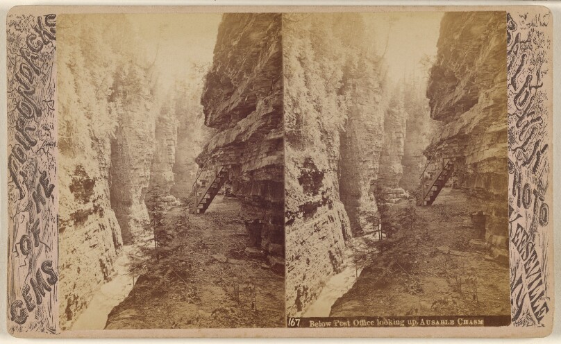 Below Post Office looking up, Ausable Chasm.