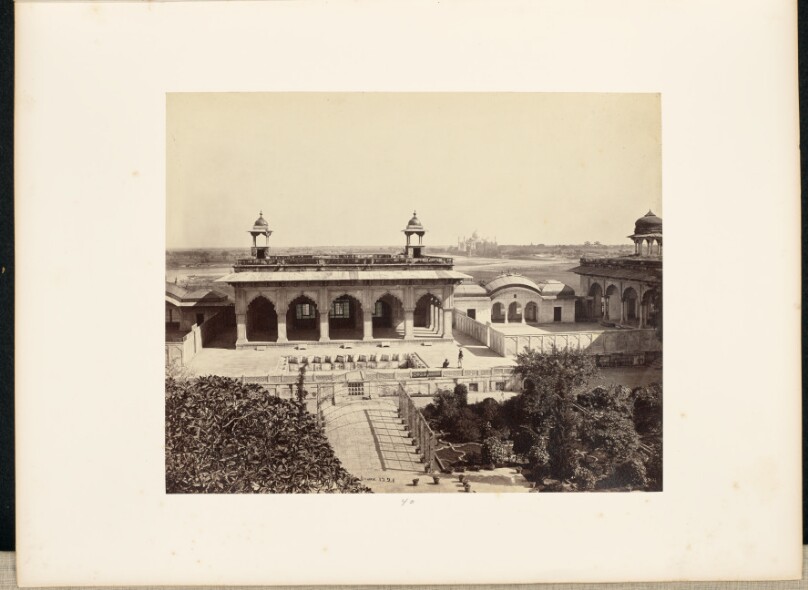 Agra; The Fort, the Palace of Akbar with the Taj in the Distance