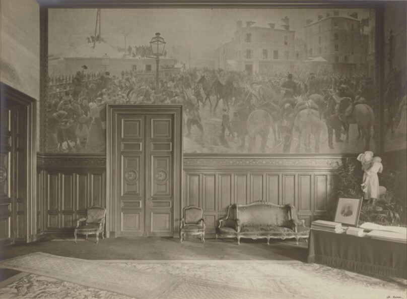 [Interior of room with mural]