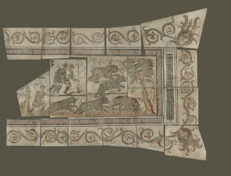 Fragmentary Mosaic Floor with Bear Hunt