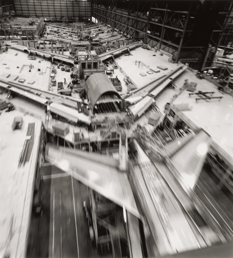 Untitled [airplane assembly line]