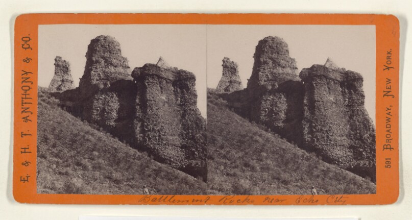 Battlement Rocks near Echo City. Union Pacific Rail Road.