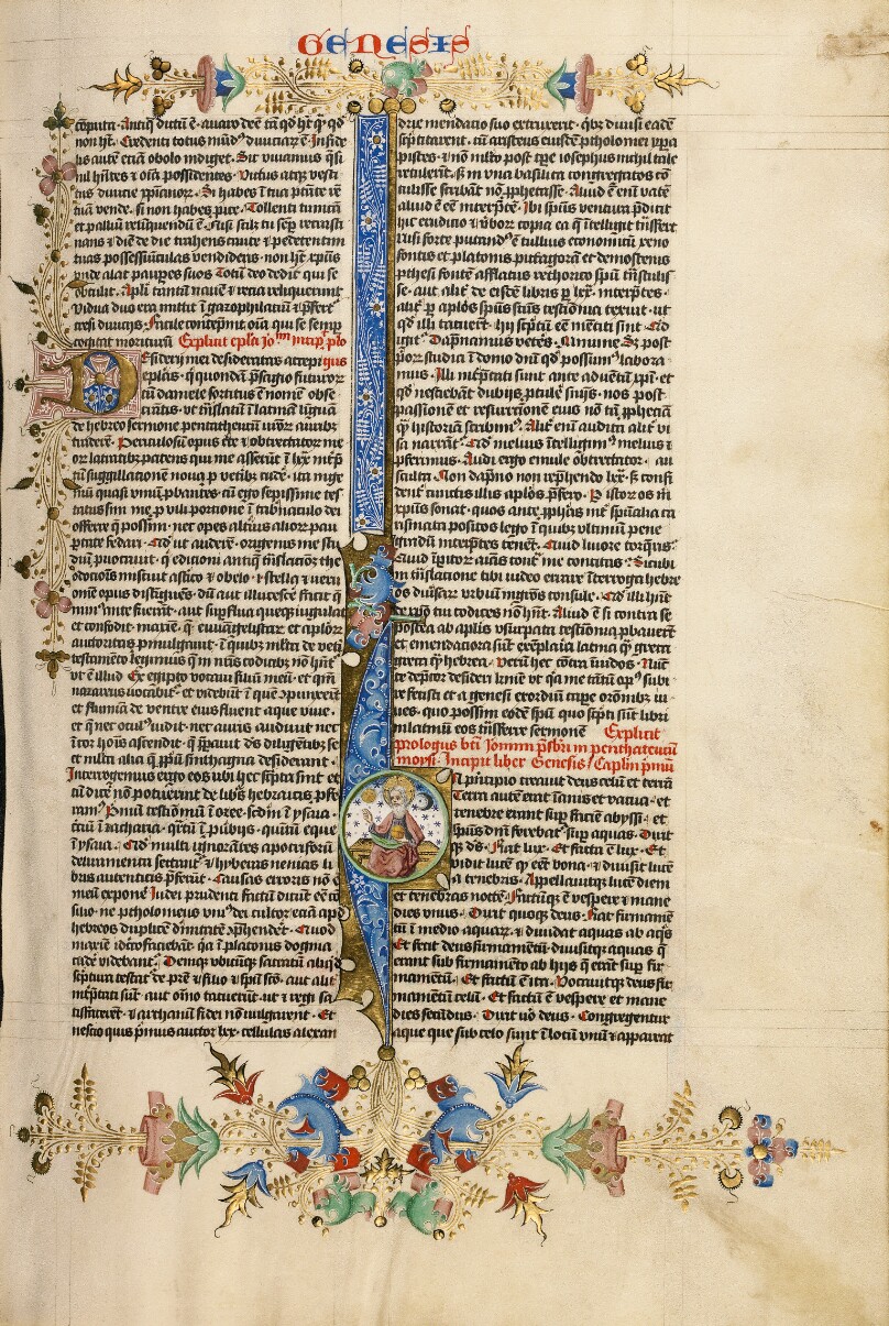 Initial I: The Lord Enthroned with the Sun, Moon, and Stars