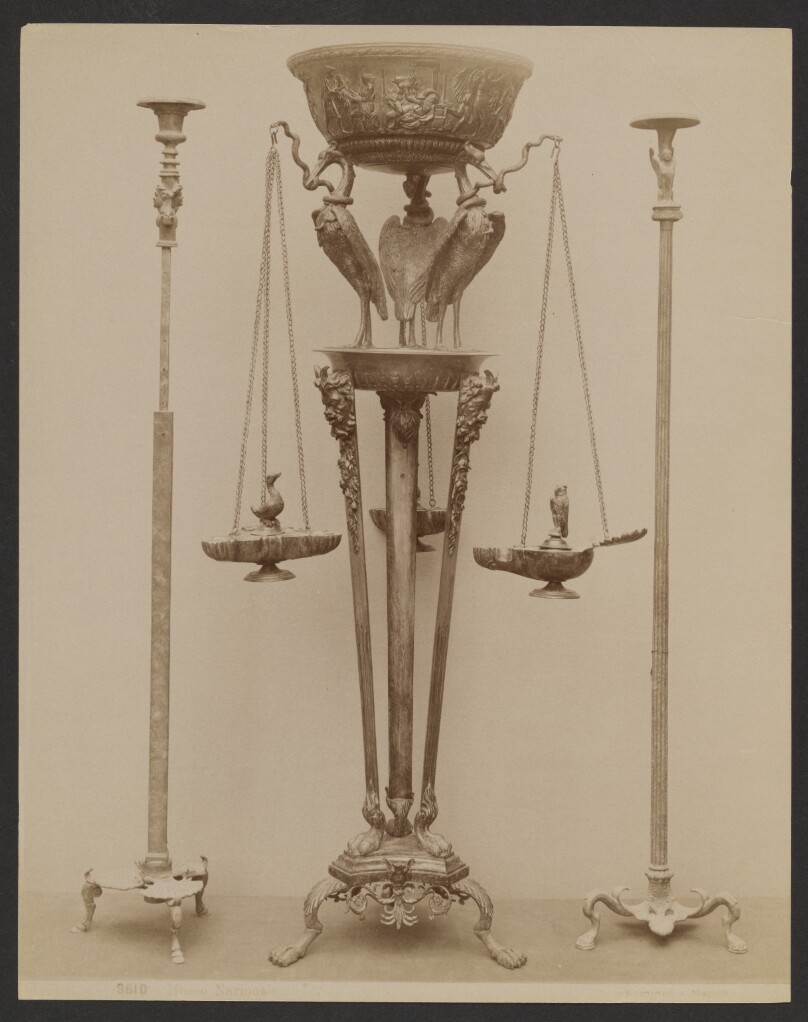 [candelabra and bird motif vessel, Museo Nazionale]