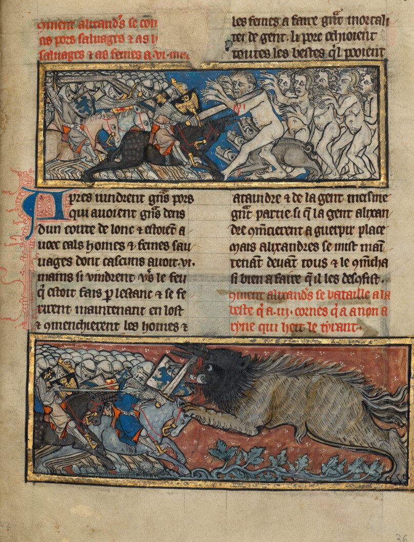 Alexander and His Army Fighting Six-Handed Men and Swine; Alexander and His Army Fighting the Three-Horned Odontotyrannus
