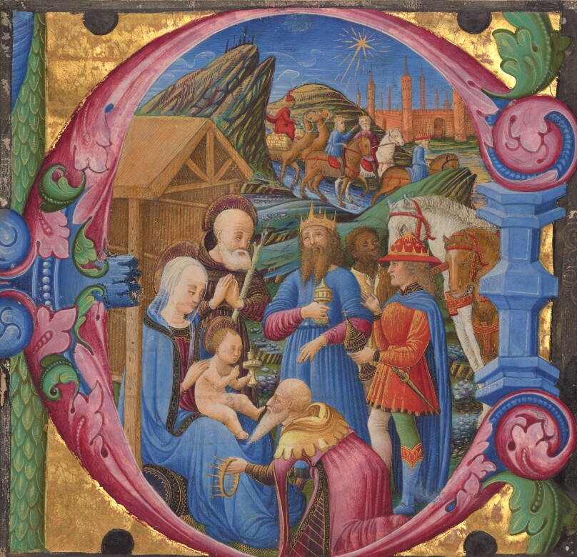 Initial E: The Adoration of the Magi