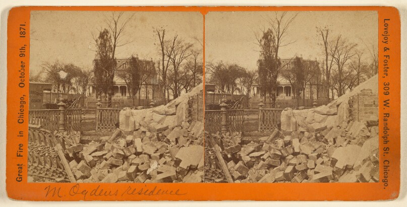 Great Fire in Chicago, October 9th, 1871. [Mr. Ogden's Residence - the only house left in burnt district on the north side]