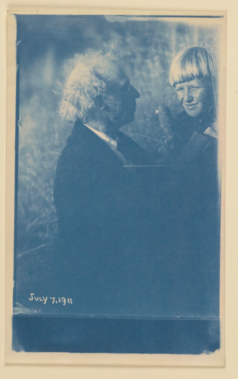[Charles Fletcher Lummis with Son Jordan (Quimu) and Parrot]