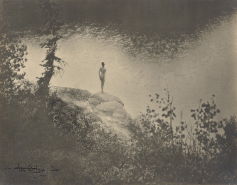 [Female Nude Standing on Large Rock Over a Lake]